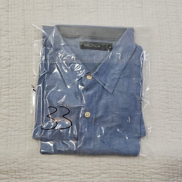 Nautica Linen Blend Short Sleeve Shirt Men's M Blue Button Up EUC LN Resortwear - Picture 12 of 12